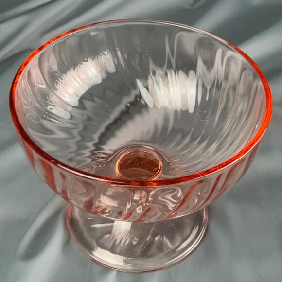 Vintage French Glass Dessert Compote Bowl | Pink Swirl Pedestal | France 4x4.5 - Picture 3 of 5